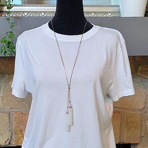 ⭐ 2/$10 or 3/$12 Charming Charlie Rose Gold Tassel Necklace w Cut Crystal Quartz